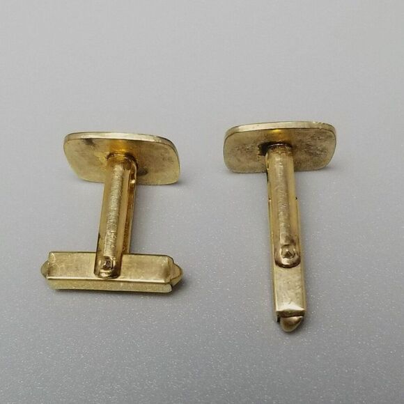 Vintage Square Pin Stripe Yellow Gold Filled Bullet Back Cufflinks, Campus - Picture 4 of 8
